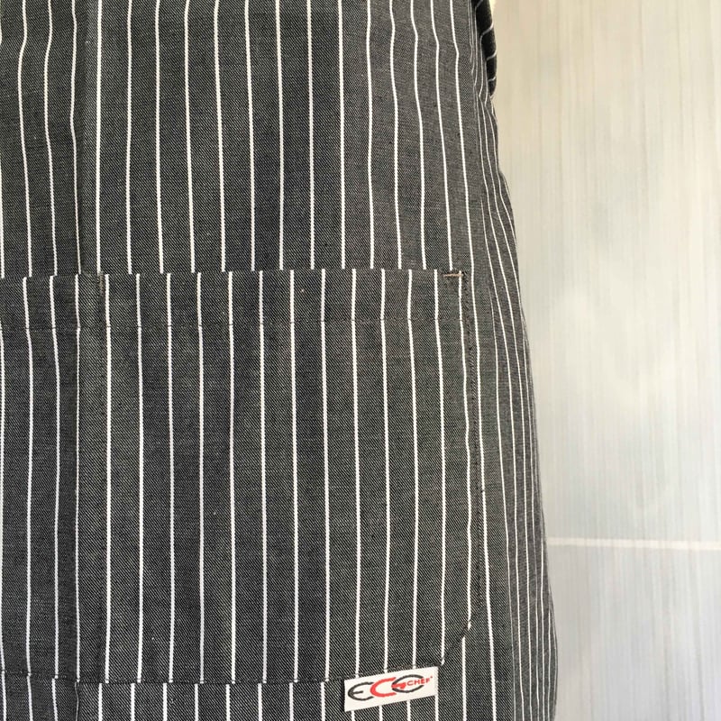 イタリア製】胸付きシェフエプロン グレーストライプ（ストライプ柄