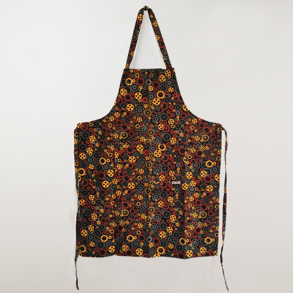 イタリア製】胸付きシェフエプロン ギア（歯車柄）エゴシェフ | Qui L