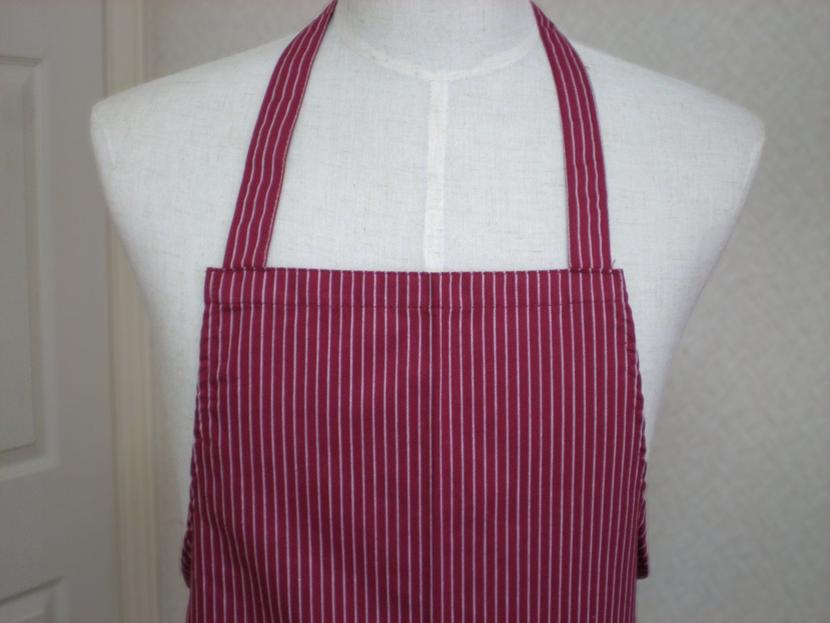 イタリア製】胸付きシェフエプロン ワイン（ストライプ柄