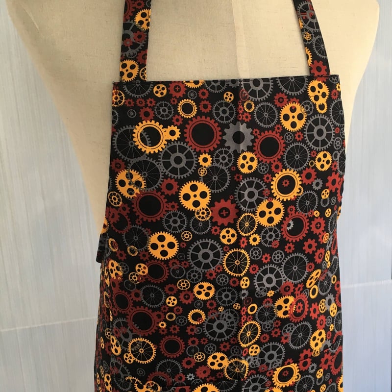 アンティーク　エプロン　イタリア製 イタリア製】胸付きシェフエプロン ギア（歯車柄）エゴシェフ | Qui L