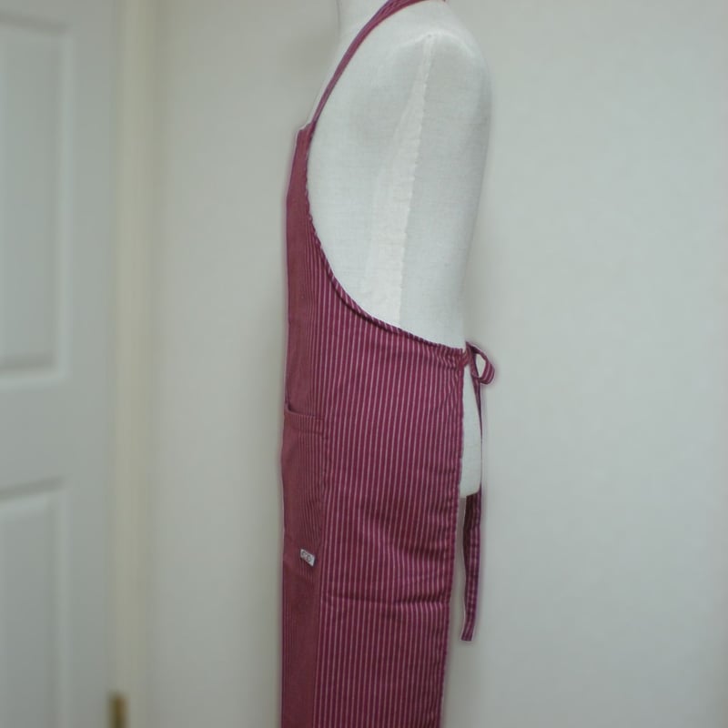 イタリア製】胸付きシェフエプロン ワイン（ストライプ柄）エゴシェフ