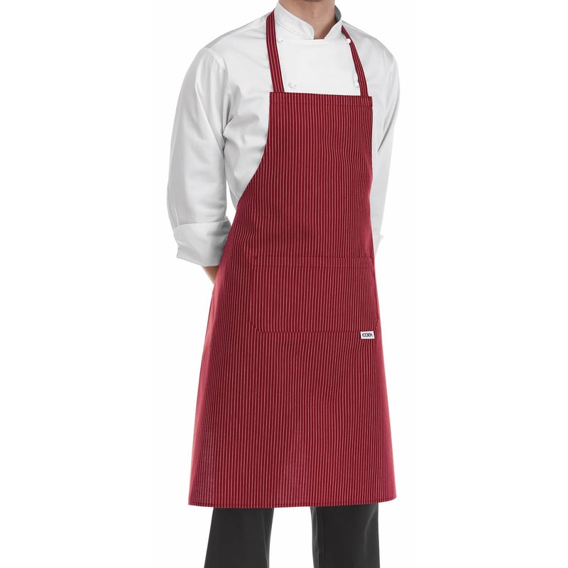 イタリア製】胸付きシェフエプロン ワイン（ストライプ柄