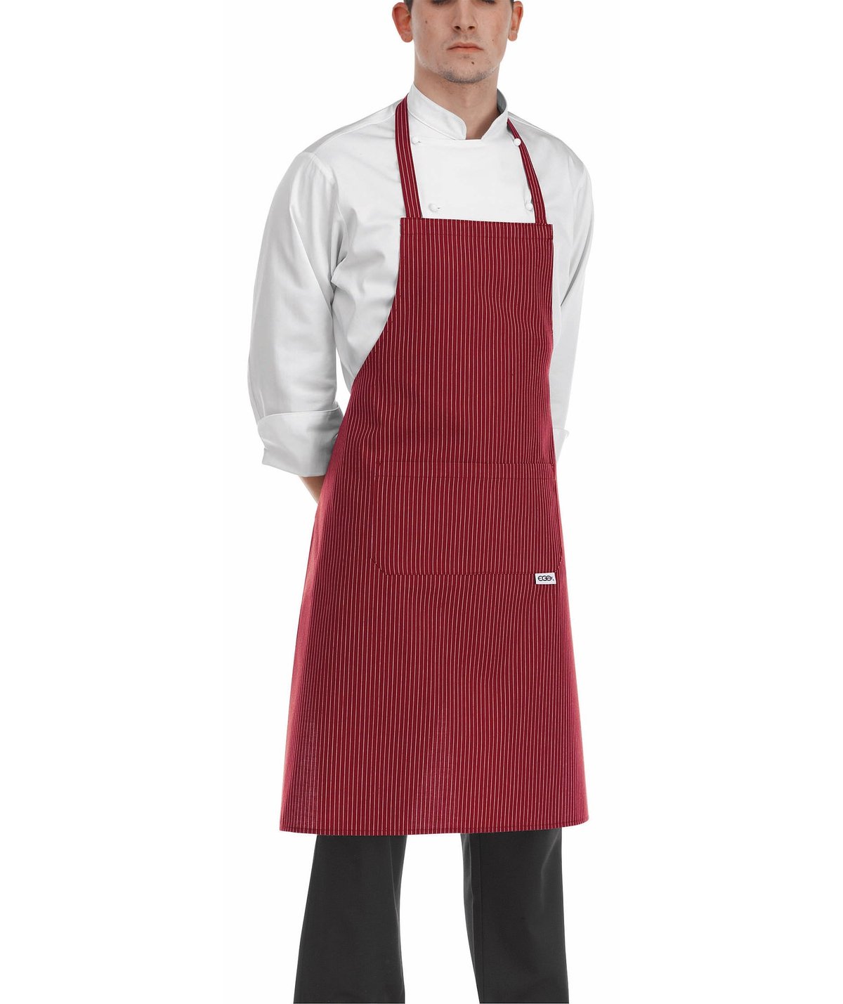 イタリア製】胸付きシェフエプロン ワイン（ストライプ柄