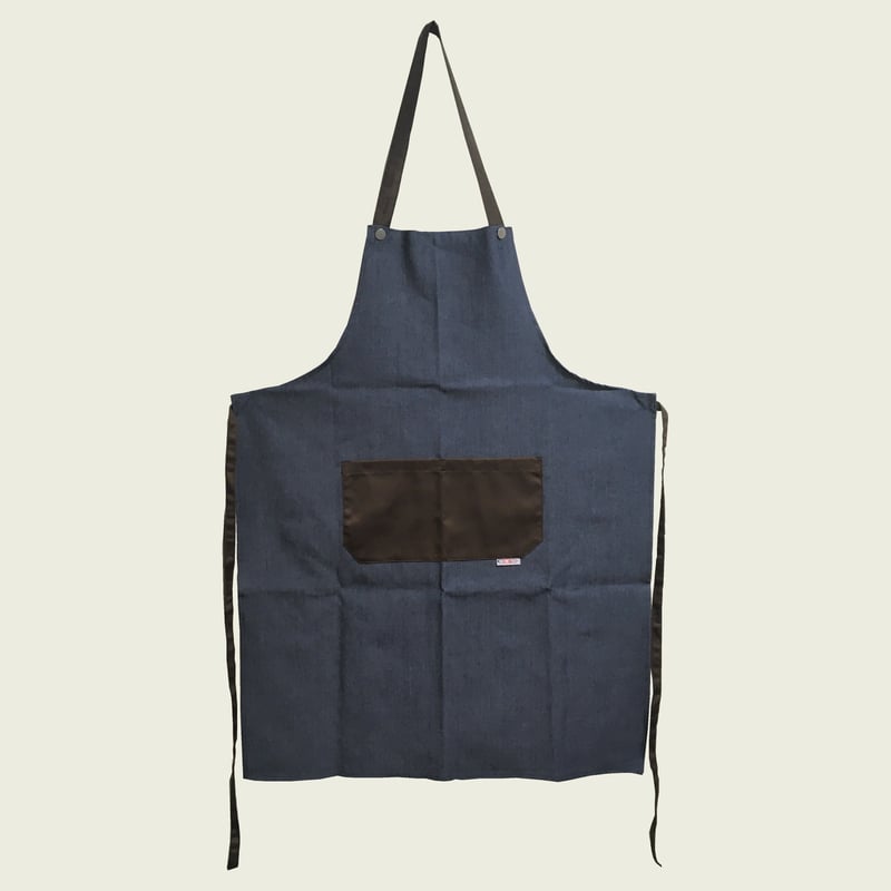 イタリア製】胸付きシェフエプロン・ロック ジーンズブラウン（首紐