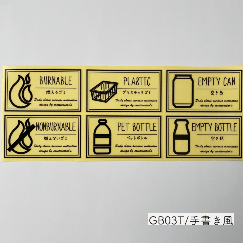 黒文字】ゴミ分別ラベル蓋サイズイラスト入りTypeC 透明PET