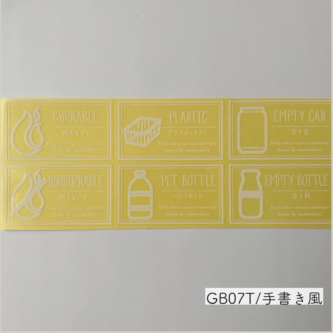白文字】ゴミ分別ラベル蓋サイズイラスト入りTypeC 透明PET