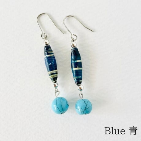 ペーパービーズ&天然石(ターコイズ)のピアス