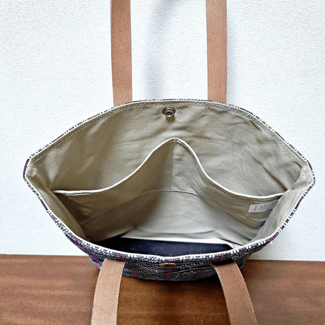 伝統織物ビナクル　A4縦型ショルダー(茶革持ち手)/ サンパギータ　Sampaguita