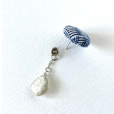 ビナクル織 & 海の宝石「コーガ石(抗火石)」のピアス / Blue Ocean ブルーオーシャン