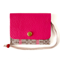 ふた付パスケース(本革&ピンク)　Binakol x HareTa