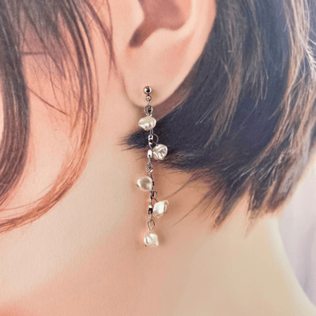 淡水パール(ミンダナオ島) 　ポピーシード・ドロップロングピアス/イヤリング