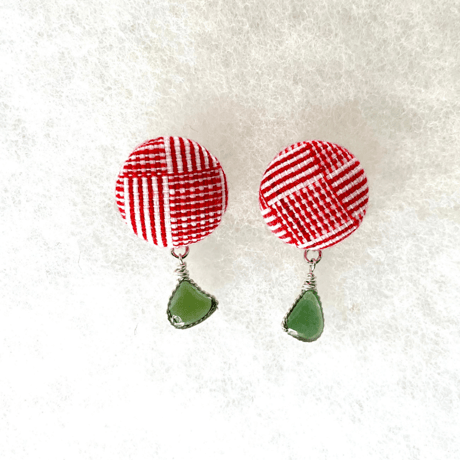 ビナクル織 & 海の宝石「シーグラス」のピアス / Red Lava レッドラヴァ