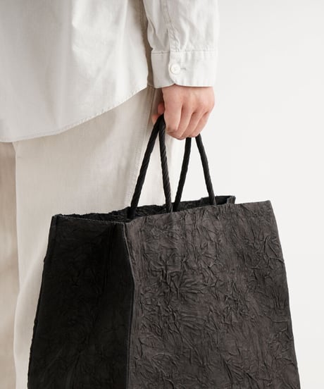 PAPER LEATHER TOTE BAG - L ( L.BROWN / BLACK )