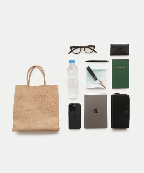 PAPER LEATHER TOTE BAG - M ( L.BROWN / BLACK )