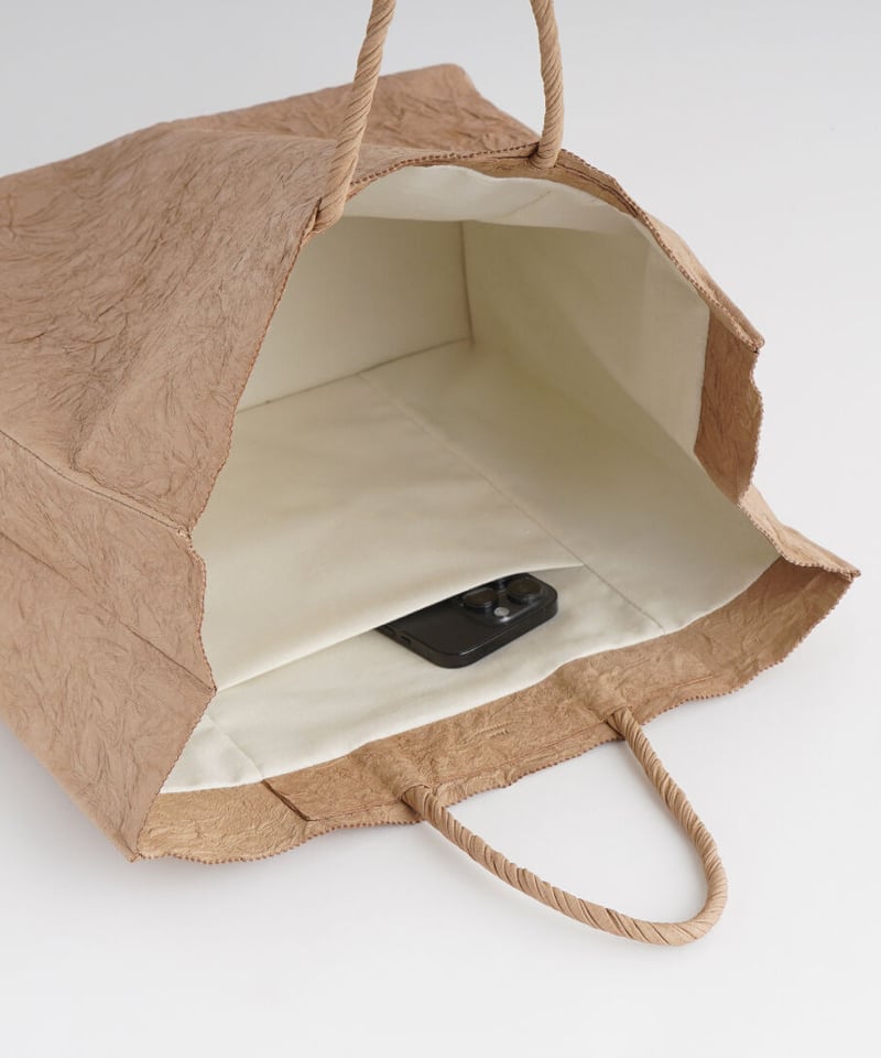 PAPER LEATHER TOTE BAG - L ( L.BROWN / BLACK )