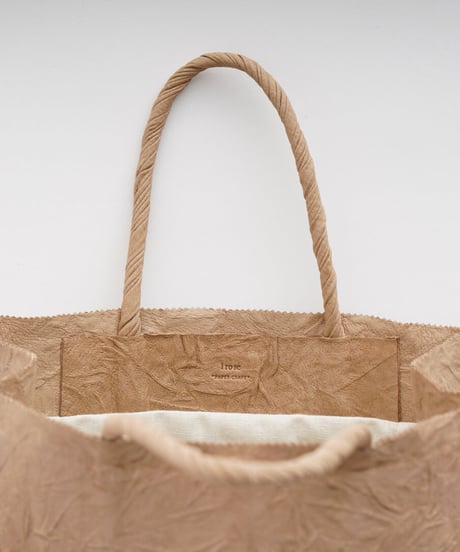 PAPER LEATHER TOTE BAG - M ( L.BROWN / BLACK )
