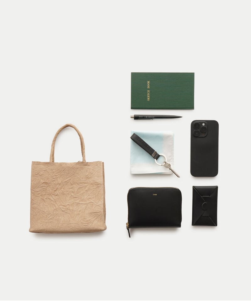 PAPER LEATHER TOTE BAG - S ( L.BROWN / BLACK )