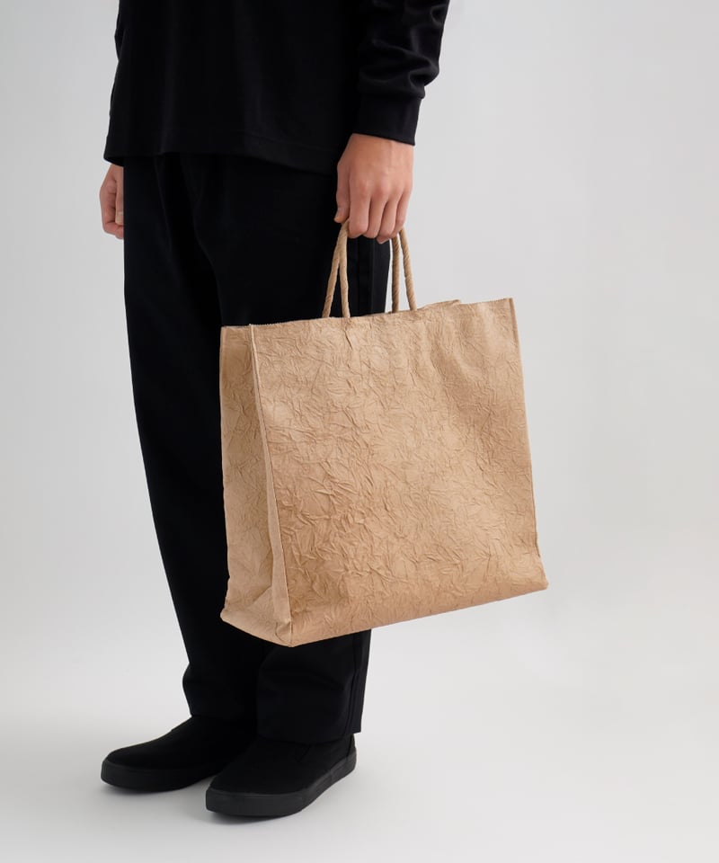PAPER LEATHER TOTE BAG - L ( L.BROWN / BLACK ) PAPER LEATHER TOTE BAG - L ( L.BROWN / BLACK )