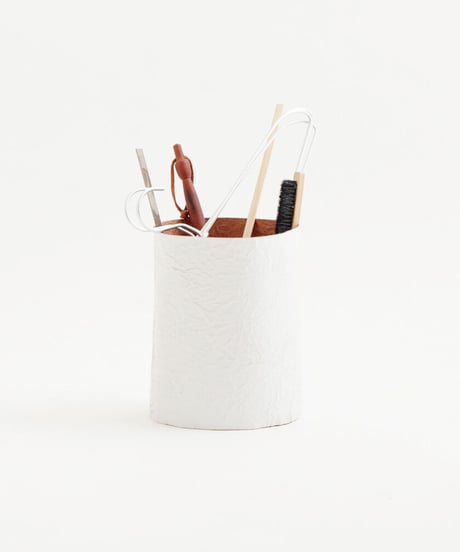 PAPER LEATHER TRASH BASKET  ( WHITE )