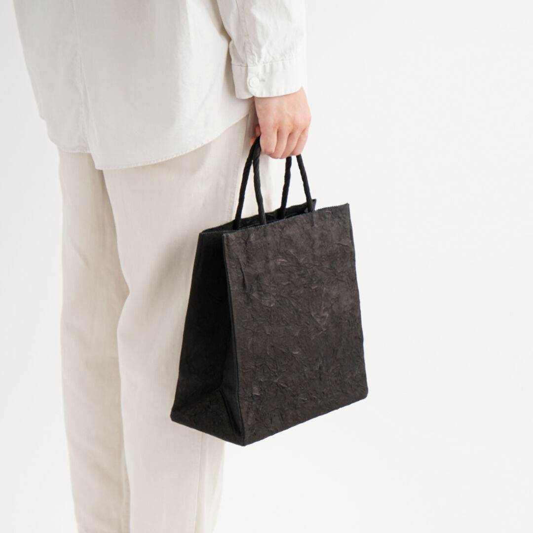 PAPER LEATHER TOTE BAG - M ( L.BROWN / BLACK ) 