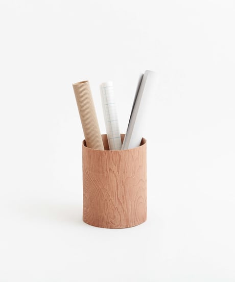 PLYWOOD LEATHER TRASH BASKET