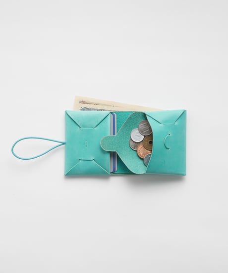 SEAMLESS "WAXED LEATHER" MINI WALLET-2 ( ICE BLUE )