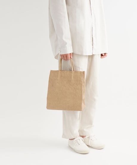 PAPER LEATHER TOTE BAG - M ( L.BROWN / BLACK )