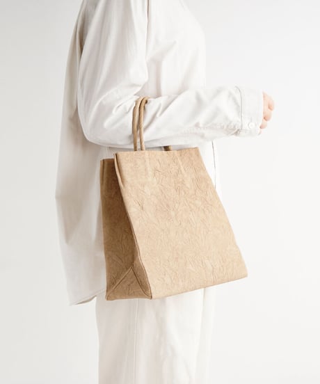 PAPER LEATHER TOTE BAG - M ( L.BROWN / BLACK )