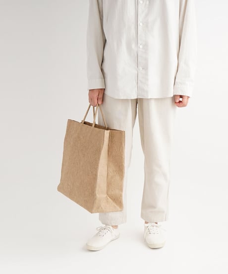 PAPER LEATHER TOTE BAG - L ( L.BROWN / BLACK )