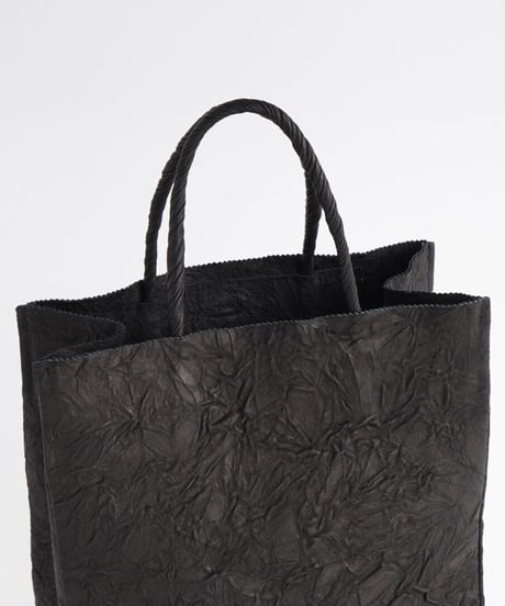 PAPER LEATHER TOTE BAG - M ( L.BROWN / BLACK )