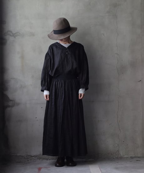cavane キャヴァネ / Gathered skirt with side button linen100 スカート / ca-25149
