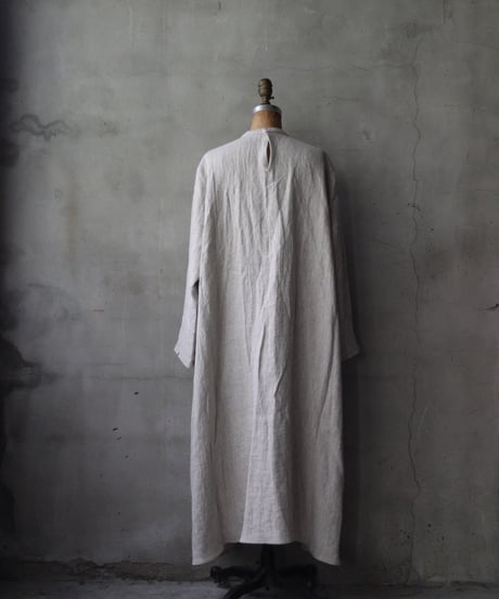 klauseクロイゼ / Belarus Linen Band Collar Shirt Long Dress/ kla-25034