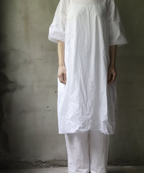 SCHA シャー/ Round Neck Elbow-lenght Sleeve Dress Short " OE "-PAPER COTTON - / Sc-23010( Art#1667)