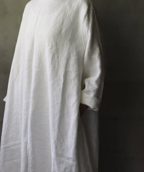 klauseクロイゼ / Band collar Shirt Long Belarus Linen(綾織/中厚手)ワンピース/ kla-25007
