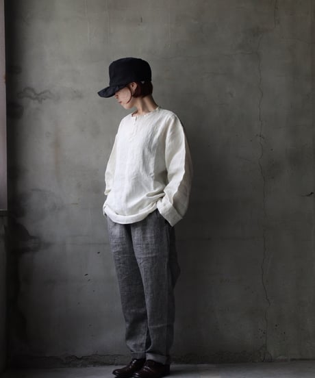 klauseクロイゼ / Sun-dried Linen C.S Slit Neck Shirtシャツ/ kla-25013