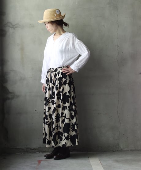 cavane キャヴァネ / Gatehered Petti Skirt Cotton&linenスカート/ ca-26071