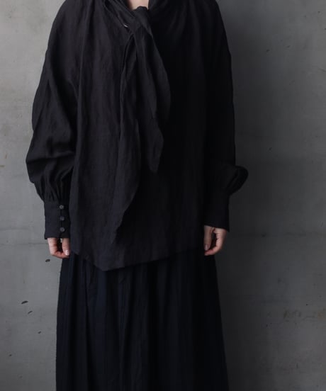 cavane キャヴァネ / Pull-over blouse with tie Linen100ブラウス / ca-26030