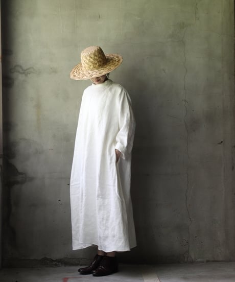 klauseクロイゼ / Band collar Shirt Long Belarus Linen(綾織/中厚手)ワンピース/ kla-25007