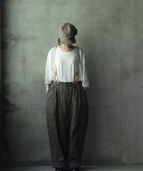 cavane キャヴァネ / Over-Tuck pants with suspender反応染め(硫化)+墨染めパンツ / ca-26079