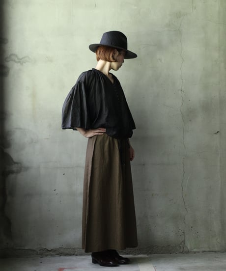 cavane キャヴァネ / Wide-sleeves with waist drawstring linen100 blouseブラウス / ca-25105