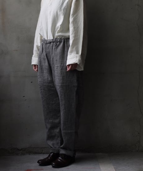 klauseクロイゼ / Linen Herring-bone Loose Fitting Tapered Trousers (ヘリンボーン) / kla-25017