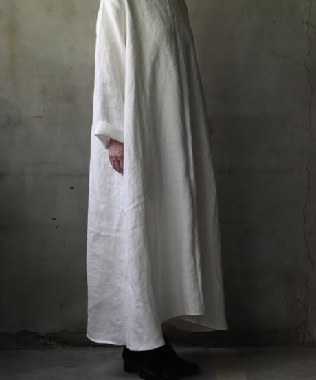 klauseクロイゼ / Band collar Shirt Long Belarus Linen(綾織/中厚手)ワンピース/ kla-25007
