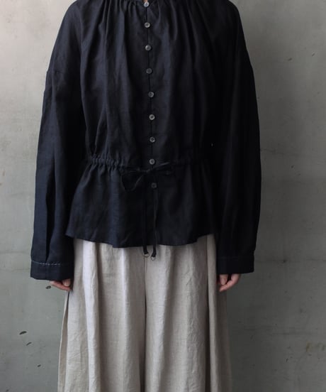 cavane キャヴァネ / Stand collar with waist drawstring blouse linen100ブラウス / ca-26060