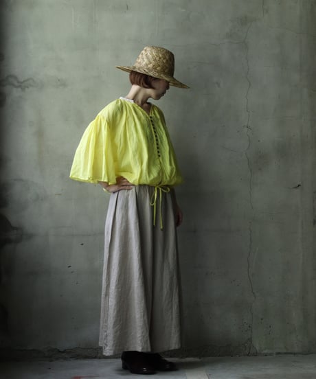 cavane キャヴァネ / Wide-sleeves with waist drawstring linen100 blouseブラウス / ca-25106