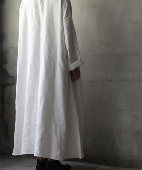 klauseクロイゼ / Band collar Shirt Long Belarus Linen(綾織/中厚手)ワンピース/ kla-25007