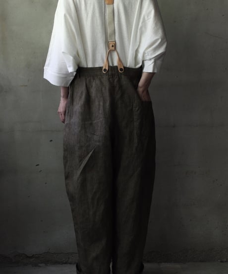 cavane キャヴァネ / Over-Tuck pants with suspender反応染め(硫化)+墨染めパンツ / ca-26079