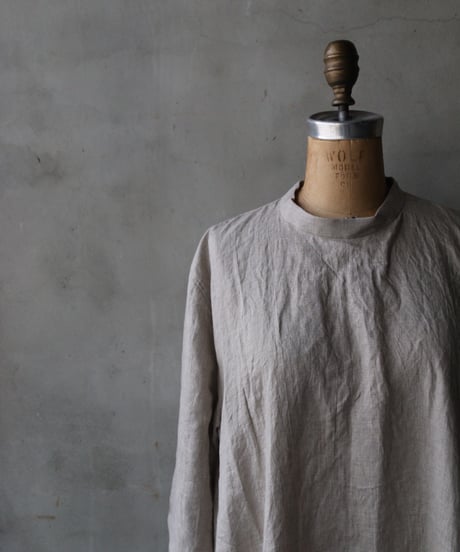 klauseクロイゼ / Belarus Linen Band Collar Shirt Long Dress/ kla-26001