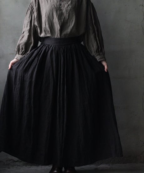 cavane キャヴァネ / Gathered skirt with side button linen100 スカート / ca-25145