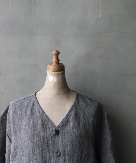 NOUSANノウザン/ Collarless Shirt linen dungaree 杢BK / No-26006
