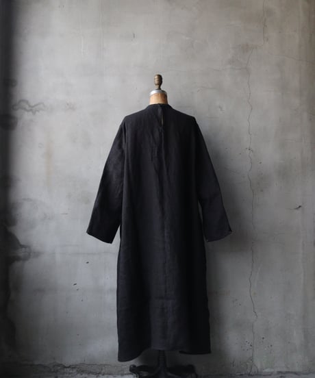 klauseクロイゼ / 天日干しTwill Linen Band Collar Shirt Long Dress/ kla-26002